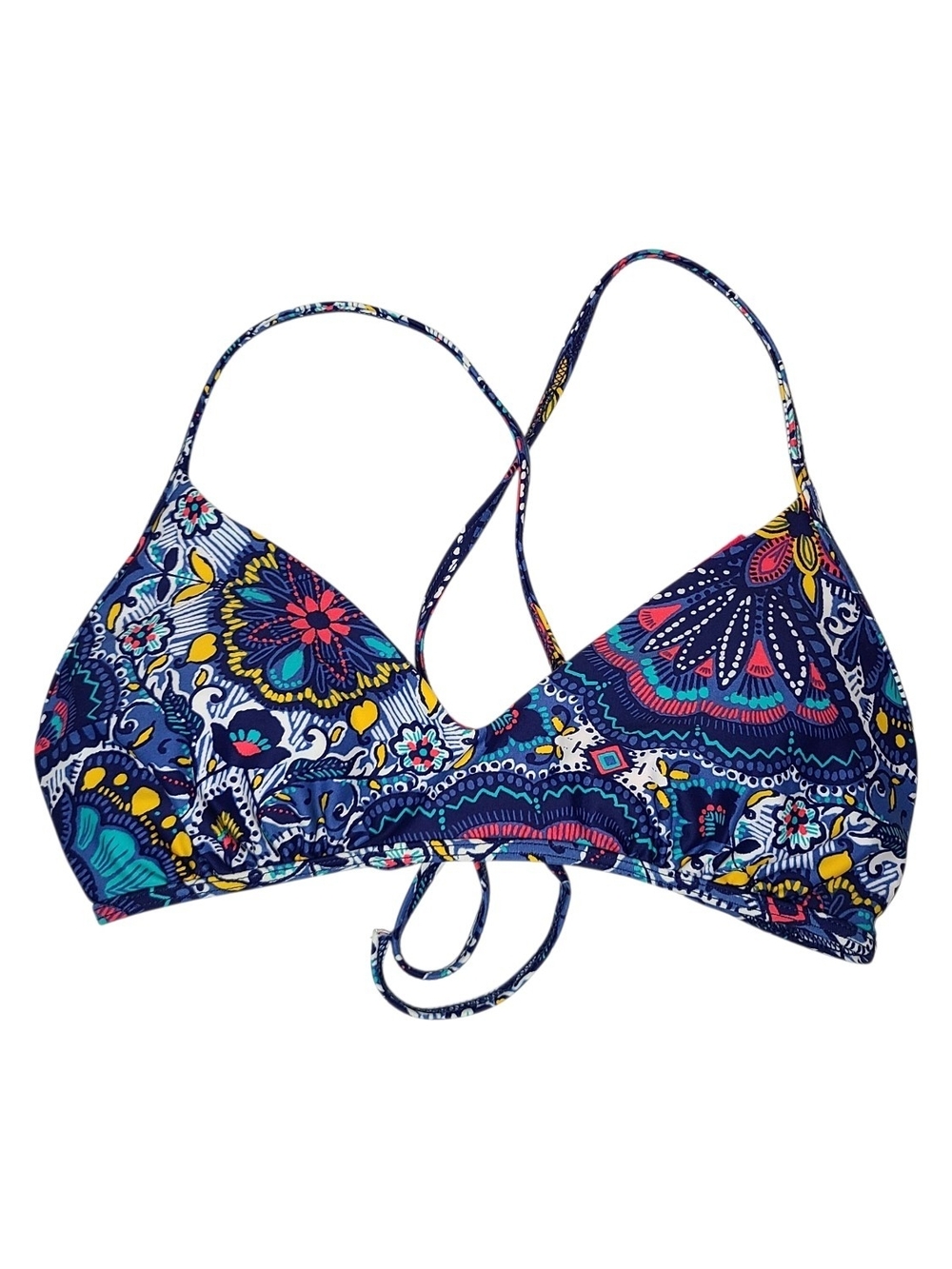 Body Glove Navy Blue Floral Tribal Print Criss Cross Back Bikini Top